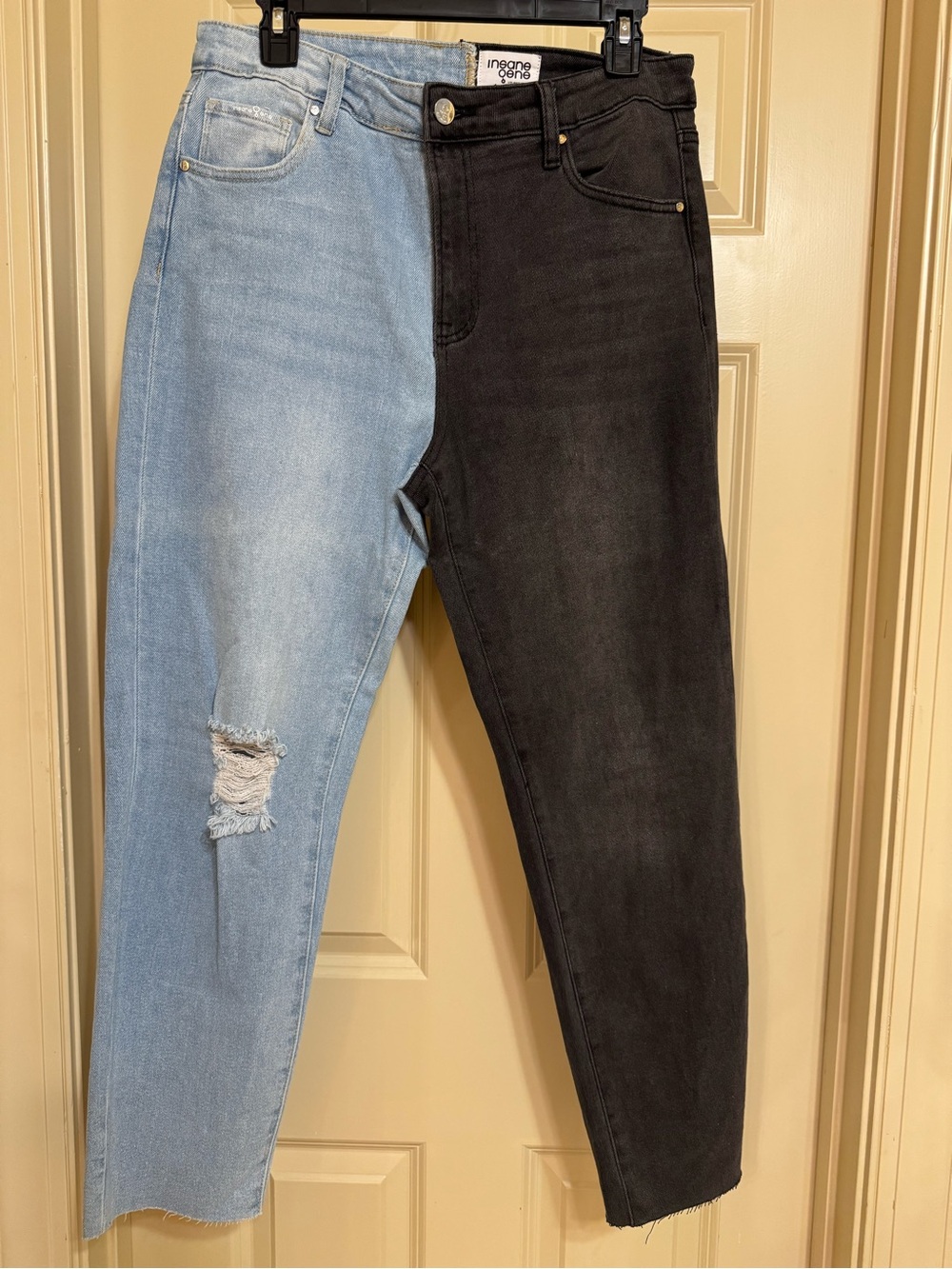 Two-Tone Skinny Jeans in Light Blue & Black - High-Rise Style